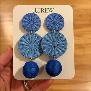 NWT J. Crew Raffia Triple Drop Statement Earrings in Brillant Ocean